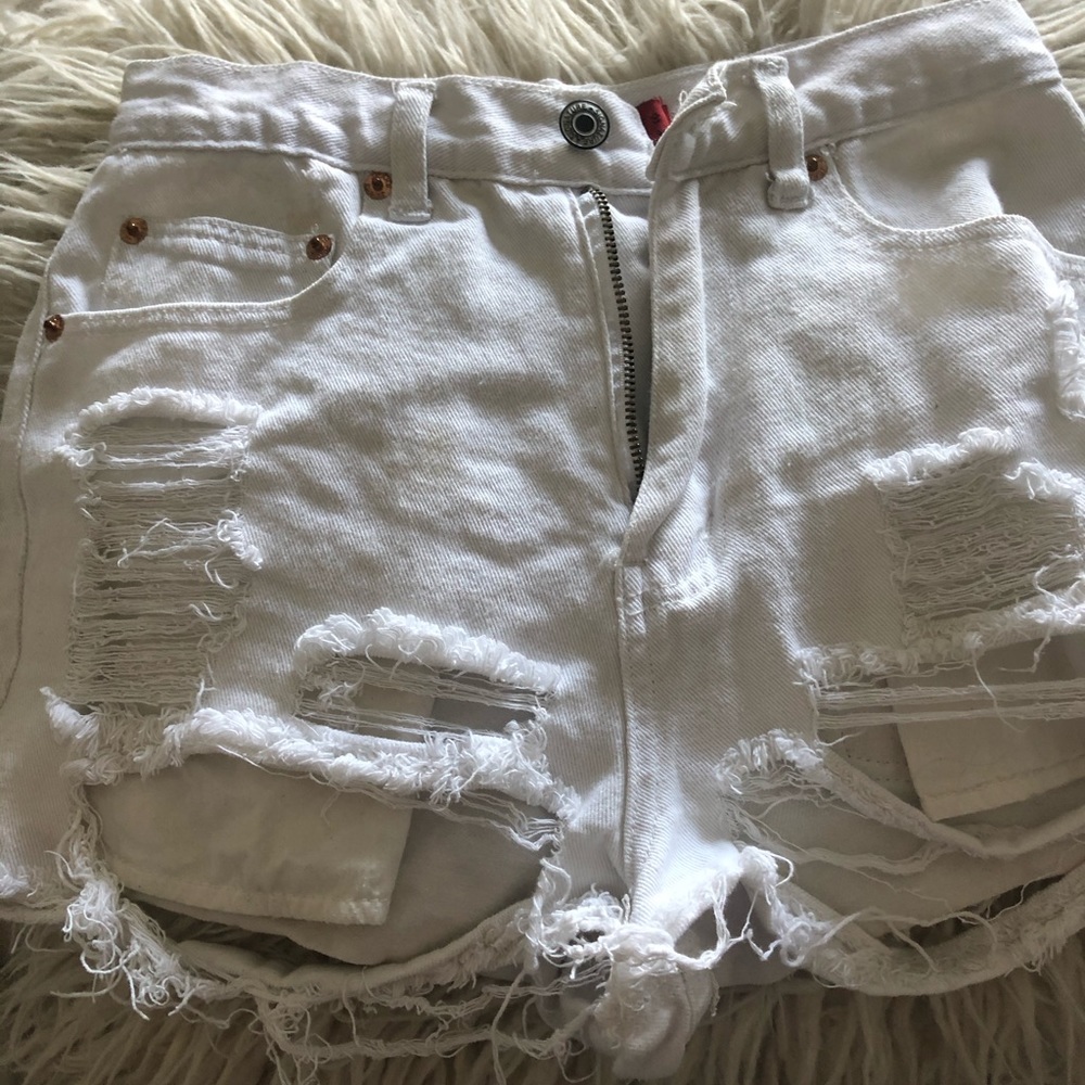 White Ripped Jean Shorts